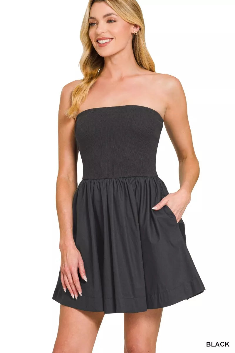 Zenana Combined Knit Tube Top Flare Mini Dress Zenana Combined Knit Tube Top Flare Mini Dress
