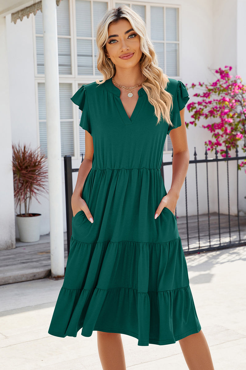 Ruched Notched Cap Sleeve Dress Ruched Notched Cap Sleeve Dress