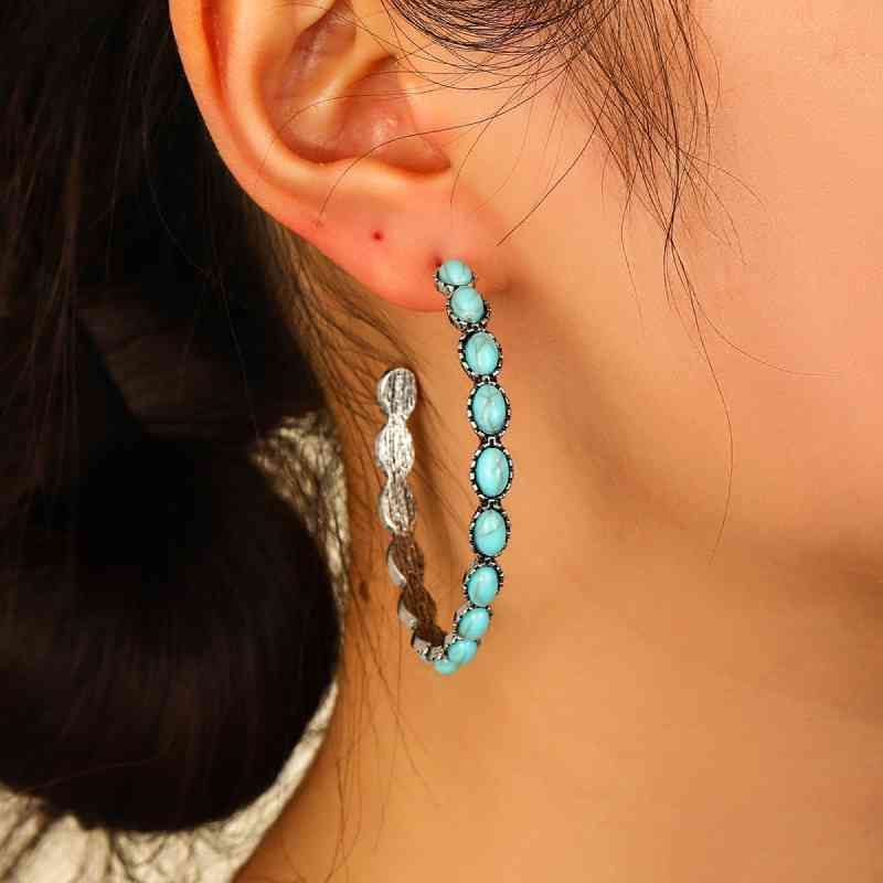 Artificial Turquoise C-Hoop Earrings-S.P., Ship From Overseas-Turquoise-One Size-[option4]-[option5]-[option6]-Womens-USA-Clothing-Boutique-Shop-Online-Clothes Minded