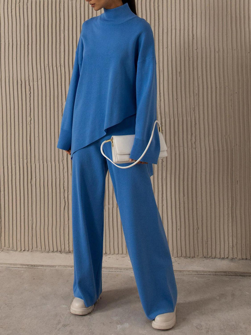 Asymmetrical Hem Knit Top and Pants Set-Lounge Sets-Ship From Overseas, X.L.J-Cobalt Blue-S-[option4]-[option5]-[option6]-Womens-USA-Clothing-Boutique-Shop-Online-Clothes Minded