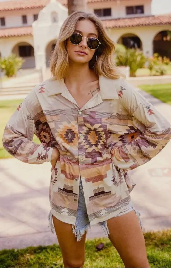 Aztec Suede Button Up-110 Long Sleeve Tops-Aztec Top, Max Retail, Tops-[option4]-[option5]-[option6]-Womens-USA-Clothing-Boutique-Shop-Online-Clothes Minded