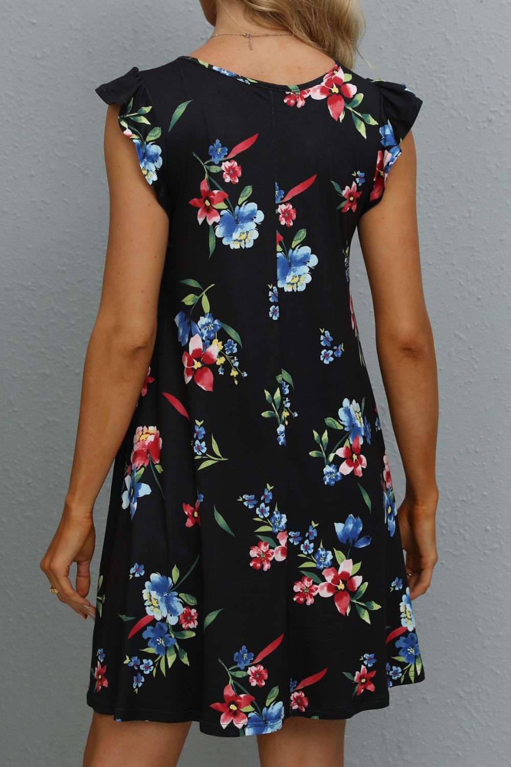 Butterfly Sleeve Round Neck Dress-Dress-Boutique Dress, Dress, Putica, Ship From Overseas, Shipping Delay 09/29/2023 - 10/04/2023-Floral-S-[option4]-[option5]-[option6]-Womens-USA-Clothing-Boutique-Shop-Online-Clothes Minded