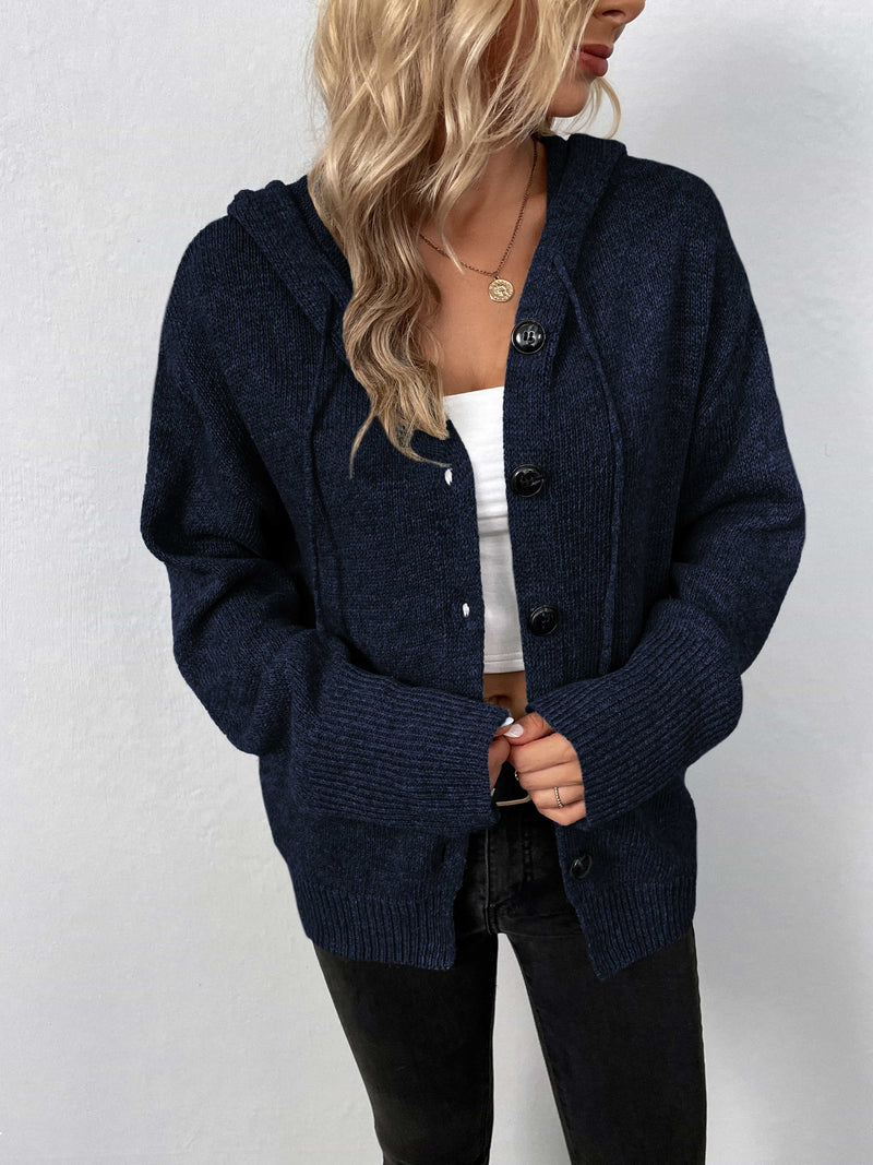 Button-Down Long Sleeve Hooded Sweater-Cardigans-Drizzle, Hooded Cardigan, Ship From Overseas-[option4]-[option5]-[option6]-Womens-USA-Clothing-Boutique-Shop-Online-Clothes Minded