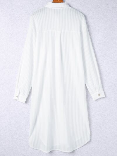 Button Up Collared Neck Slit Shirt Dress-Ship From Overseas, SYNZ-White-S-[option4]-[option5]-[option6]-Womens-USA-Clothing-Boutique-Shop-Online-Clothes Minded