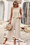 Buttoned Round Neck Tank and Wide Leg Pants Set-Set-DY, Matching Set, Ship From Overseas, Travel Set-Sand-S-[option4]-[option5]-[option6]-Womens-USA-Clothing-Boutique-Shop-Online-Clothes Minded