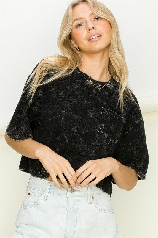 CASUAL DAYS CREW NECK CROPPED TEE-T-Shirts & Polos-BLACK-L-[option4]-[option5]-[option6]-Womens-USA-Clothing-Boutique-Shop-Online-Clothes Minded