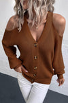 Cold Shoulder Plunge Neck Ribbed Cardigan-Cardigans-Drizzle, Ship From Overseas-[option4]-[option5]-[option6]-Womens-USA-Clothing-Boutique-Shop-Online-Clothes Minded