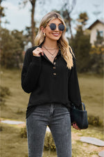 Collared Neck Long Sleeve Blouse-Tops-Black Top, Boutique Top, Long Sleeve Black Top, Long Sleeve Top, Ship From Overseas, Shipping Delay 09/29/2023 - 10/02/2023, Top, Tops, X&D-[option4]-[option5]-[option6]-Womens-USA-Clothing-Boutique-Shop-Online-Clothes Minded