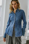 Denim Button Up With Cuffs-110 Long Sleeve Tops-Cuffed Denim Shirt, Denim Button Up, Max Retail-[option4]-[option5]-[option6]-Womens-USA-Clothing-Boutique-Shop-Online-Clothes Minded