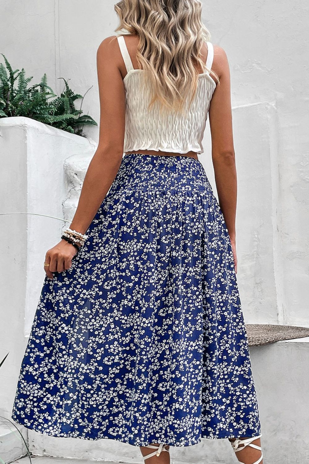 Ditsy Floral Slit High Waist Skirt-Skirt-Floral Skirt, Hundredth, Patterned Skirt, Ship From Overseas, Skirt-Floral-S-[option4]-[option5]-[option6]-Womens-USA-Clothing-Boutique-Shop-Online-Clothes Minded