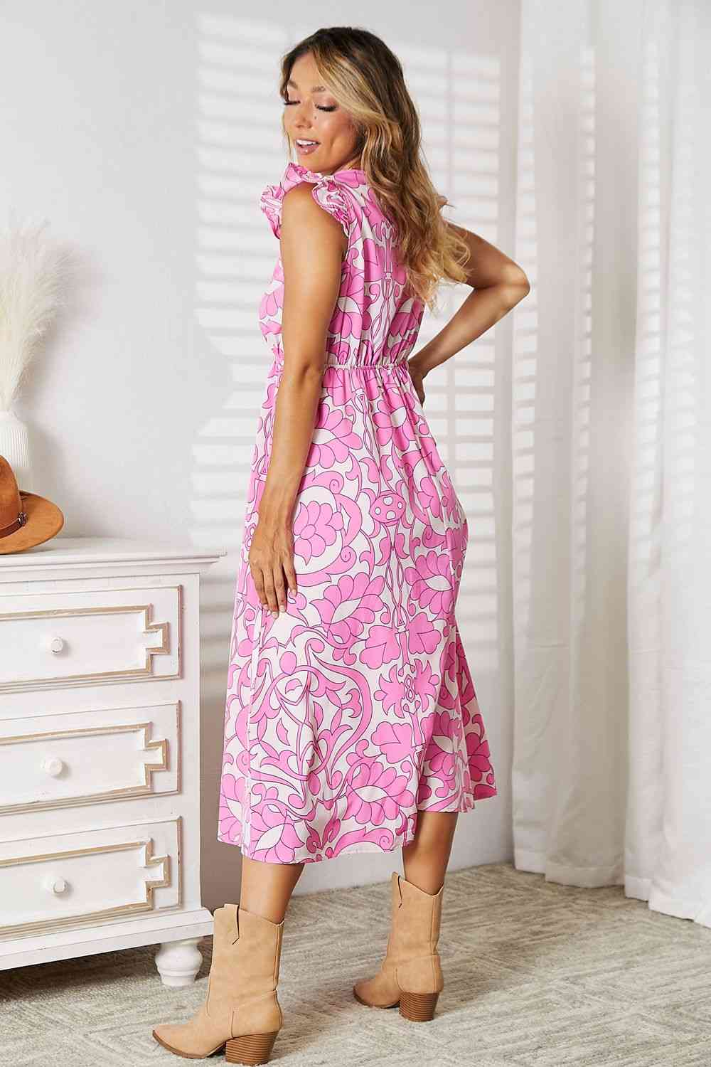 Double Take Floral V-Neck Cap Sleeve Dress-Double Take, Ship from USA-Fuchsia Pink-S-[option4]-[option5]-[option6]-Womens-USA-Clothing-Boutique-Shop-Online-Clothes Minded