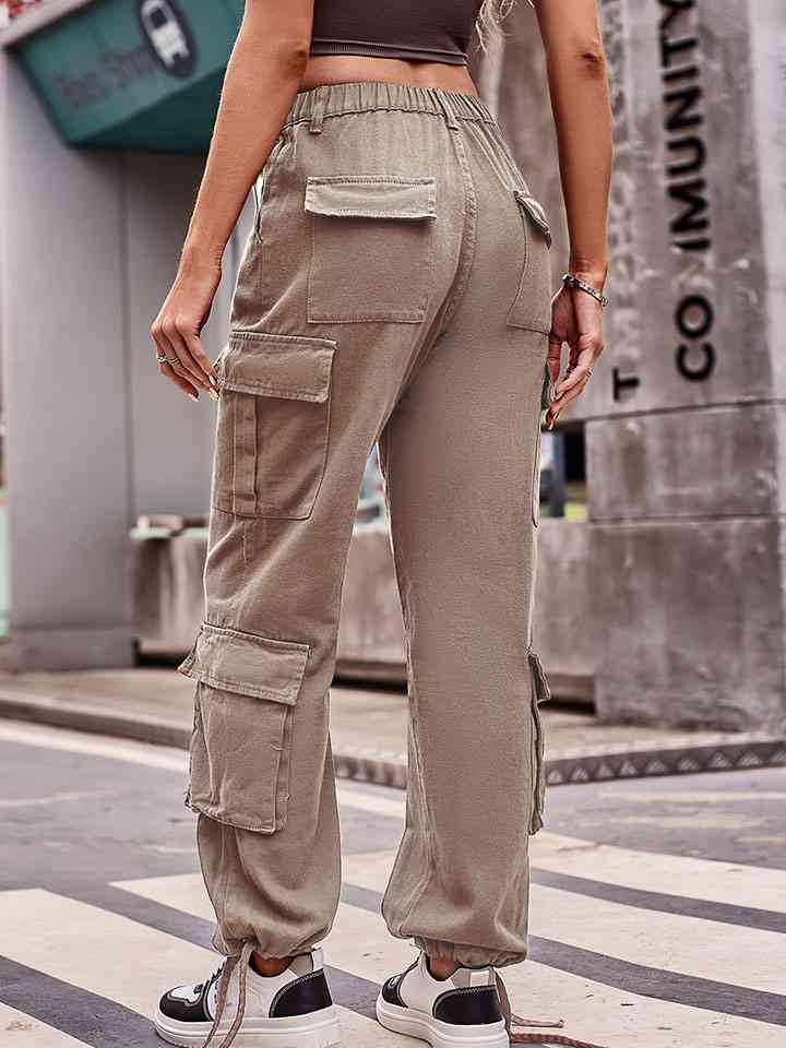 Elastic Waist Cargo Pants-Bottoms-Bottoms, Cargo Pants, M.F, Ship From Overseas-Khaki-S-[option4]-[option5]-[option6]-Womens-USA-Clothing-Boutique-Shop-Online-Clothes Minded