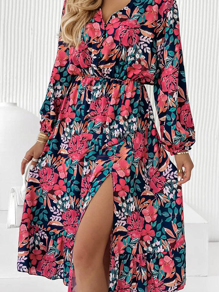 Floral Long Sleeve Slit Dress-Dresses-Boutique Dress, Dress, Floral Dress, Ship From Overseas, SYNZ-[option4]-[option5]-[option6]-Womens-USA-Clothing-Boutique-Shop-Online-Clothes Minded