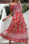 Floral Off-Shoulder Smocked Midi Dress-Hundredth, Ship From Overseas-[option4]-[option5]-[option6]-Womens-USA-Clothing-Boutique-Shop-Online-Clothes Minded