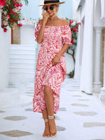 Floral Smocked Flounce Sleeve Midi Dress-Ship From Overseas, YO-[option4]-[option5]-[option6]-Womens-USA-Clothing-Boutique-Shop-Online-Clothes Minded