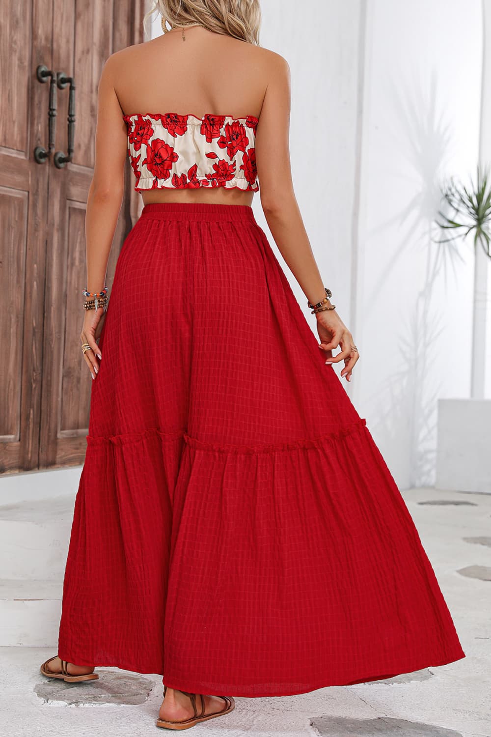Floral Tube Top and Maxi Skirt Set-Hanny, Ship From Overseas, Shipping Delay 09/29/2023 - 10/04/2023-Deep Red-S-[option4]-[option5]-[option6]-Womens-USA-Clothing-Boutique-Shop-Online-Clothes Minded