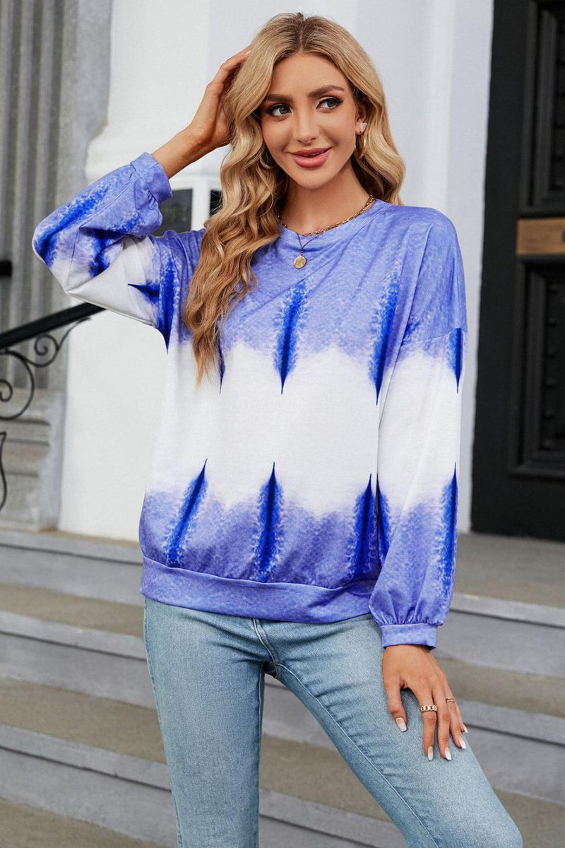 Gradient Round Neck Long Sleeve Sweatshirt-Shirts & Tops-Ship From Overseas, Shipping Delay 09/29/2023 - 10/02/2023, Tops, X&D-Cobalt Blue-S-[option4]-[option5]-[option6]-Womens-USA-Clothing-Boutique-Shop-Online-Clothes Minded
