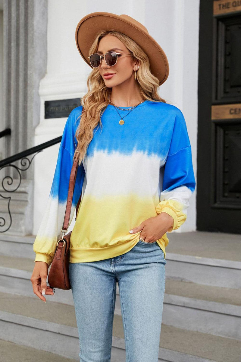 Gradient Round Neck Long Sleeve Sweatshirt-Shirts & Tops-Ship From Overseas, Shipping Delay 09/29/2023 - 10/02/2023, Tops, X&D-Sky Blue-S-[option4]-[option5]-[option6]-Womens-USA-Clothing-Boutique-Shop-Online-Clothes Minded