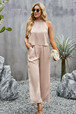 Grecian Neck Sleeveless Pocketed Top and Pants Set-DY, Ship From Overseas-Light Apricot-S-[option4]-[option5]-[option6]-Womens-USA-Clothing-Boutique-Shop-Online-Clothes Minded