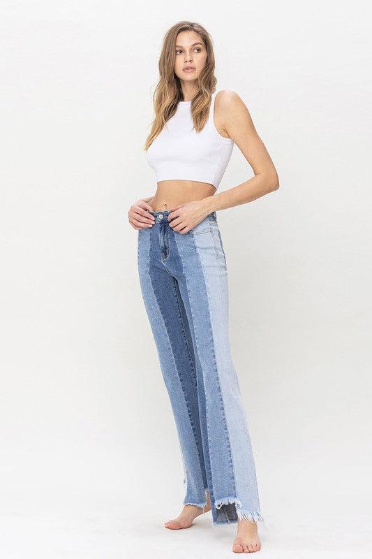 HIGH RISE RELAXED FLARE WITH UNEVEN RAW HEM-Bottoms-Contemporary, Flare, Jeans-CHARMINGLY-24-[option4]-[option5]-[option6]-Womens-USA-Clothing-Boutique-Shop-Online-Clothes Minded