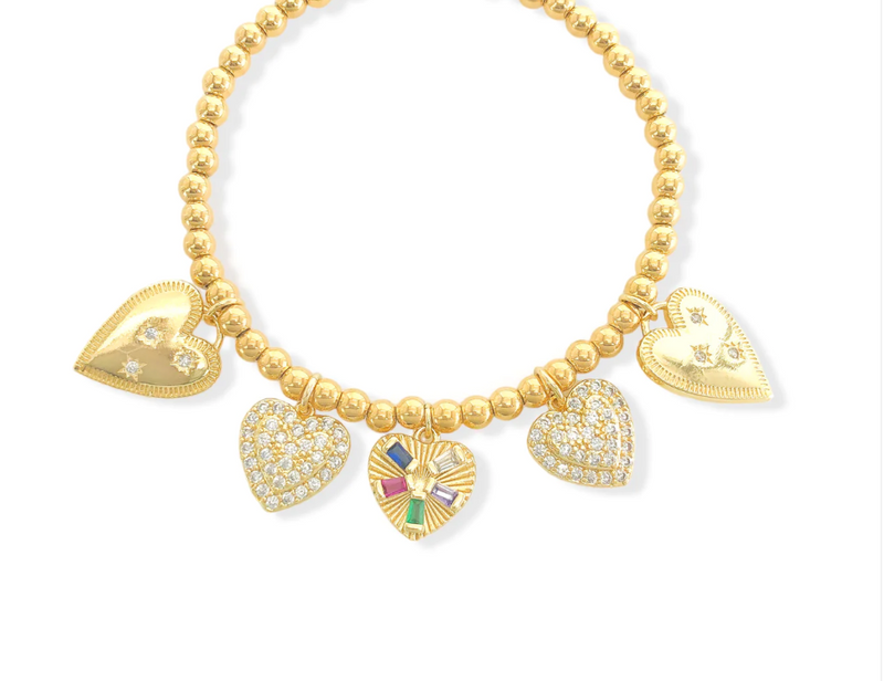Heart Gold Stretch Bracelet-180 Jewelry-Bracelet, Bracelets, Gold Bracelet, Gold Stretch Bracelet, Stretch Bracelet-[option4]-[option5]-[option6]-Womens-USA-Clothing-Boutique-Shop-Online-Clothes Minded