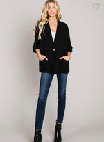 Linen Roll Sleeve Jacket-140 Jackets-Black Jacket, Linen Roll Sleeve Jacket, Max Retail, Off White Jacket, sale-[option4]-[option5]-[option6]-Womens-USA-Clothing-Boutique-Shop-Online-Clothes Minded