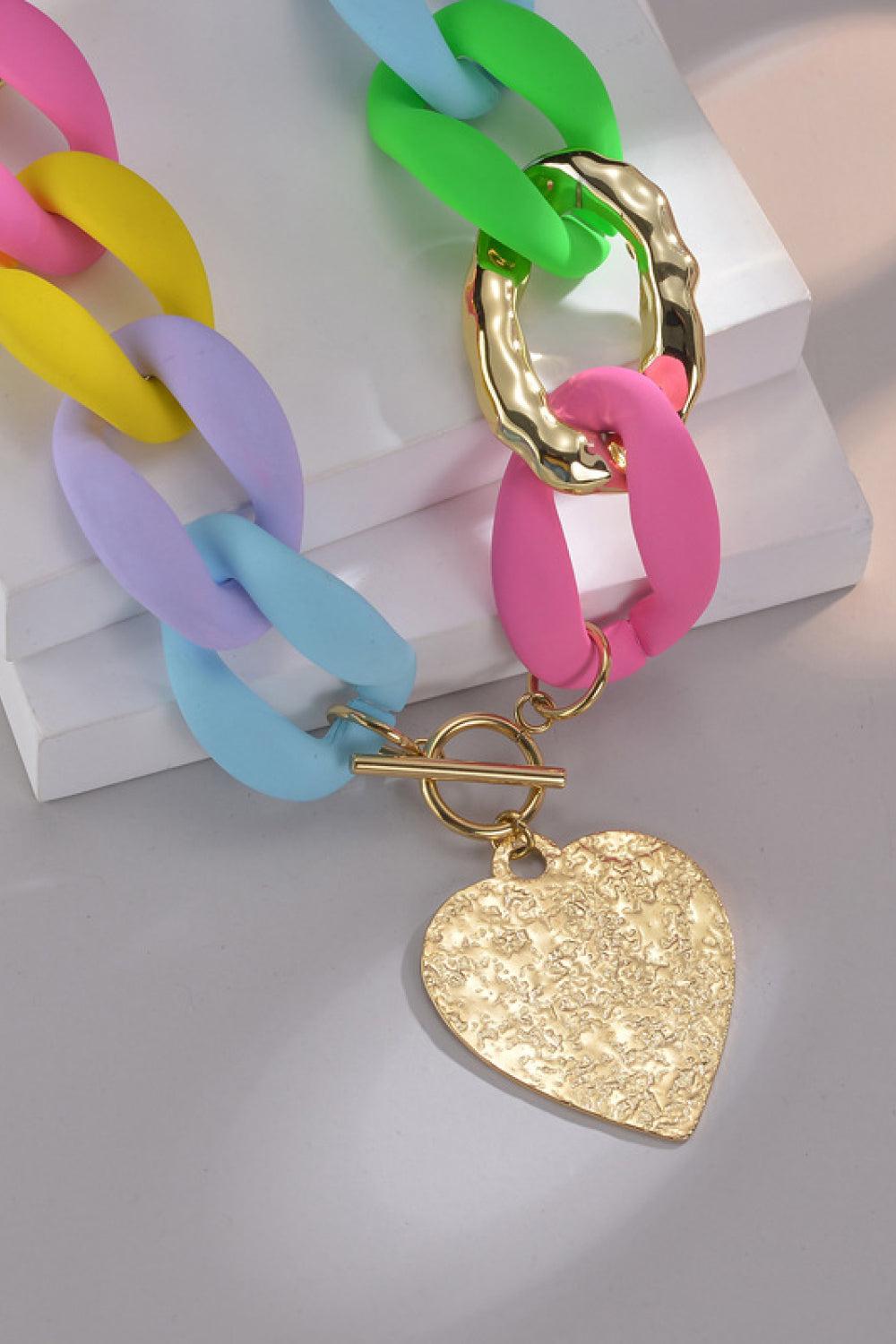 Multicolored Stainless Steel Heart Pendant Necklace-Grandfell, Ship From Overseas, Shipping Delay 09/29/2023 - 10/04/2023-Multicolor-One Size-[option4]-[option5]-[option6]-Womens-USA-Clothing-Boutique-Shop-Online-Clothes Minded