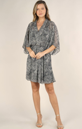 Patterned Kimono Sleeve Dress-150 Dresses-Black and White Patterned Dress, Max Retail, Patterned Kimono Sleeve Dress, sale, Sale Dress, Snakeskin Patterned Dress, Wrap Look Dress-[option4]-[option5]-[option6]-Womens-USA-Clothing-Boutique-Shop-Online-Clothes Minded