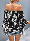 Printed Off-Shoulder Bell Sleeve Blouse-Tops-Ship From Overseas, Tops, YO-[option4]-[option5]-[option6]-Womens-USA-Clothing-Boutique-Shop-Online-Clothes Minded