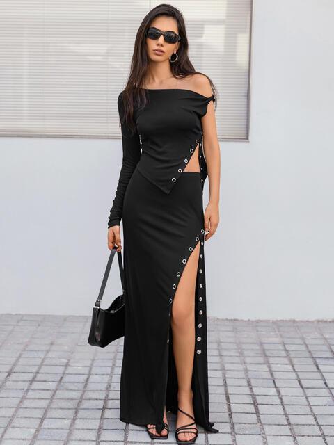 Top and Split Skirt Set-Set-B@H@S@D, Matching Set, Ship From Overseas-Black-S-[option4]-[option5]-[option6]-Womens-USA-Clothing-Boutique-Shop-Online-Clothes Minded
