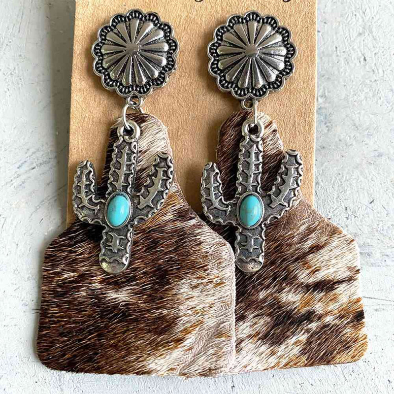 Turquoise Decor Cactus Alloy Earrings-Dangle & Drop Earrings-H.Y@F.J, Ship From Overseas-[option4]-[option5]-[option6]-Womens-USA-Clothing-Boutique-Shop-Online-Clothes Minded