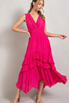 V NECK RUFFLE MAXI DRESS-Dresses-Boutique Dress, Cocktail Dresses, Contemporary, Dress, Maxi, Only at FashionGo, Polyester, Ruffled, Solid-[option4]-[option5]-[option6]-Womens-USA-Clothing-Boutique-Shop-Online-Clothes Minded