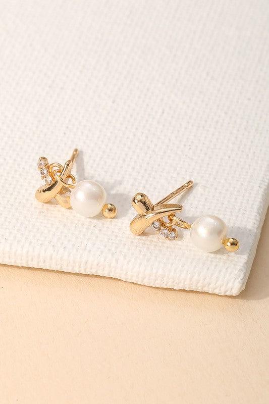 X Pearl Drop Earrings-180 Jewelry-Max Retail, Pearl Drop Earrings, Pearl Earrings, v-day, Valentine's Earrings, X Earrings, X Pearl Drop Earrings-[option4]-[option5]-[option6]-Womens-USA-Clothing-Boutique-Shop-Online-Clothes Minded