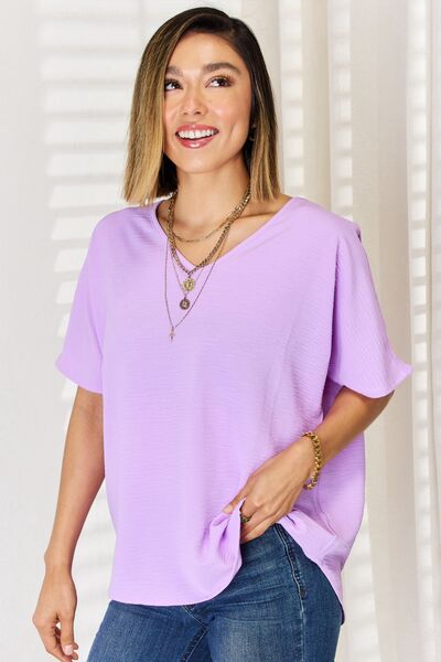 Zenana Texture Short Sleeve T-Shirt-Ship from USA, Zenana-Bright Lavender-S-[option4]-[option5]-[option6]-Womens-USA-Clothing-Boutique-Shop-Online-Clothes Minded