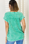Zenana Washed Raw Hem Short Sleeve Blouse with Pockets-Ship from USA, Zenana-[option4]-[option5]-[option6]-Womens-USA-Clothing-Boutique-Shop-Online-Clothes Minded