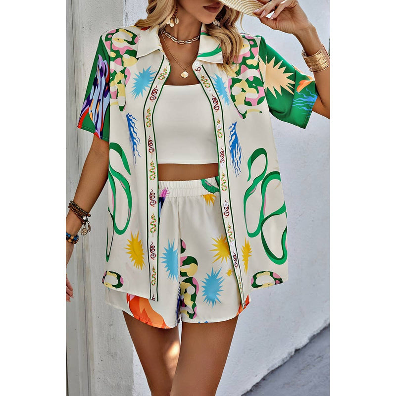 Two Piece Print Elastic Waist Short Sets