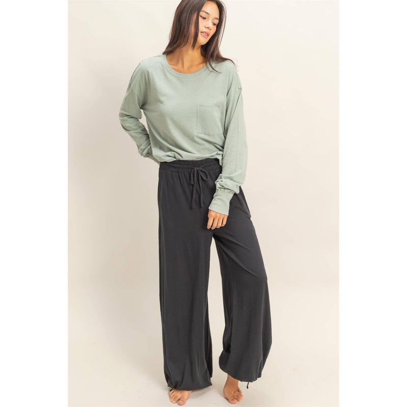 High Waist Drawstring Wide Leg Pants