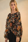 Floral Print Long-Sleeve Peasant Blouse