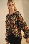 Floral Print Long-Sleeve Peasant Blouse