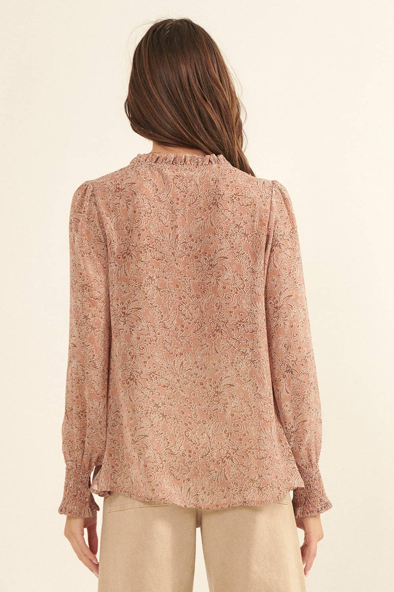 Floral V Neck Long Sleeve Blouse