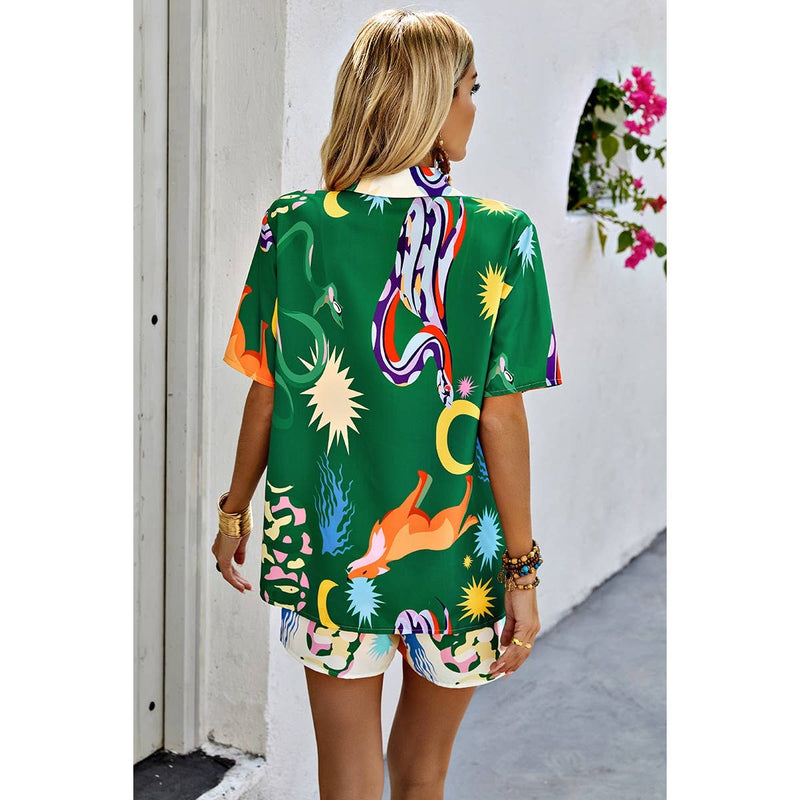 Two Piece Print Elastic Waist Short Sets