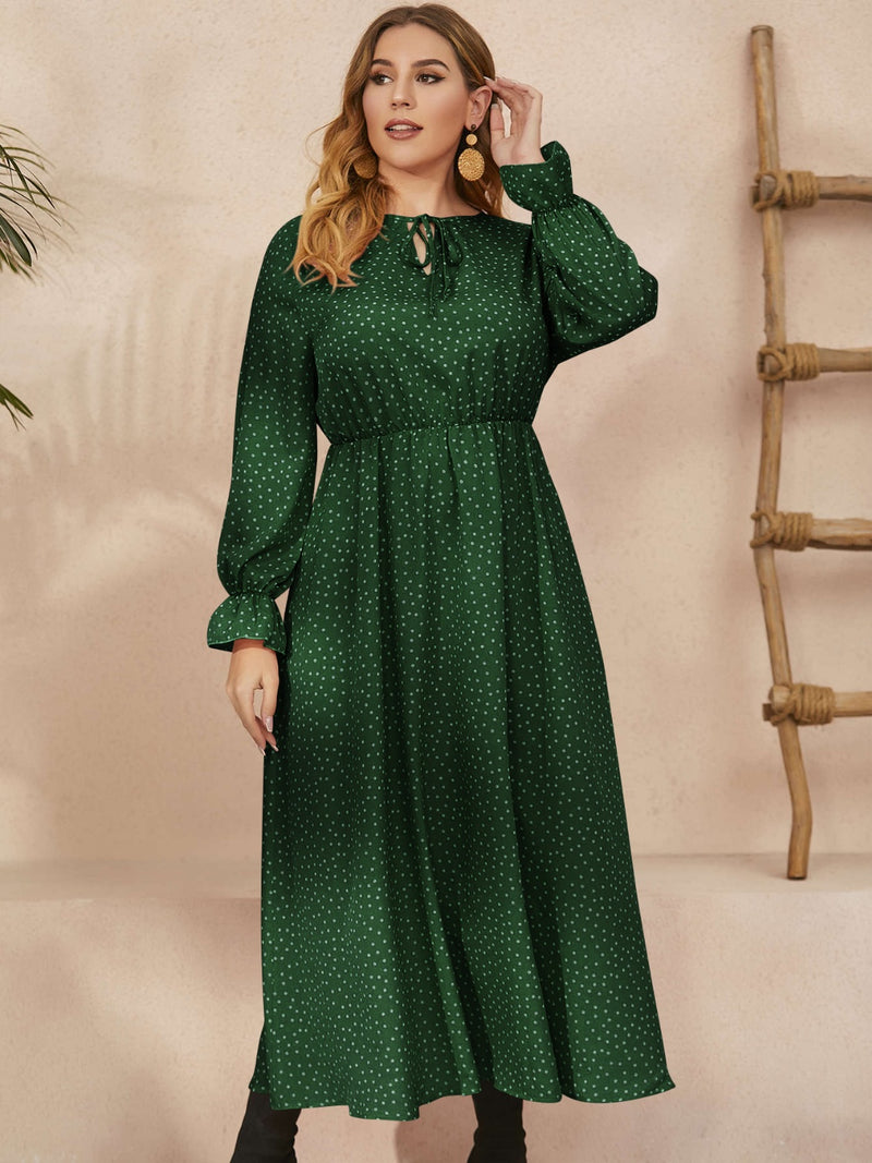 Honey Plus Size Ruffled Polka Dot Long Sleeve Midi Dress Honey Plus Size Ruffled Polka Dot Long Sleeve Midi Dress