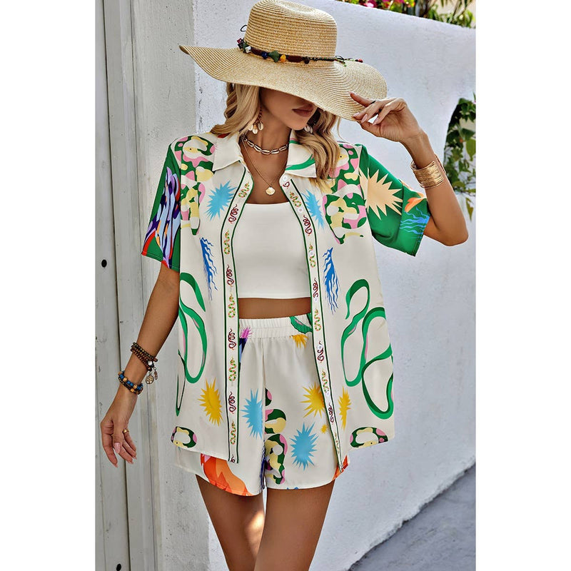 Two Piece Print Elastic Waist Short Sets