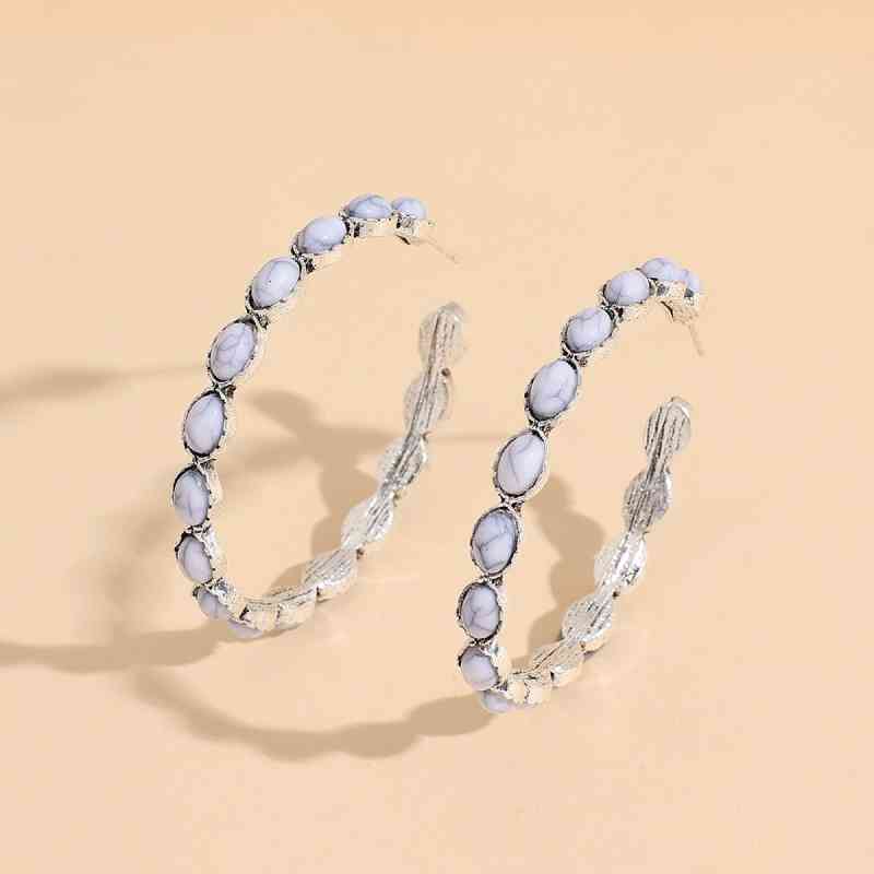 Artificial Turquoise C-Hoop Earrings-S.P., Ship From Overseas-White-One Size-[option4]-[option5]-[option6]-Womens-USA-Clothing-Boutique-Shop-Online-Clothes Minded