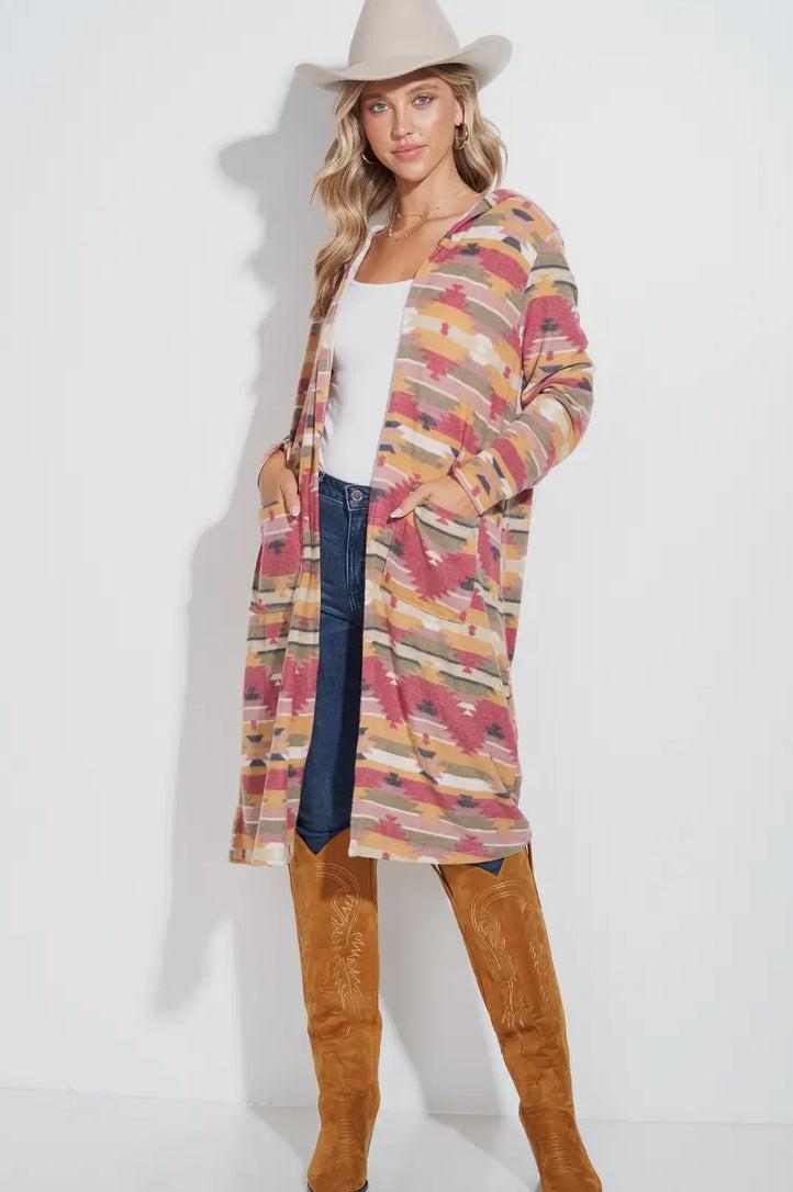 Aztec Hooded Duster-130 Cardigans-Duster, Hooded Duster-[option4]-[option5]-[option6]-Womens-USA-Clothing-Boutique-Shop-Online-Clothes Minded
