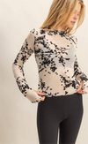 Long-Sleeve Flocked Mesh Top