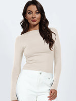 Backless Round Neck Long Sleeve Blouse-Tops-MDML, Ship From Overseas, Shipping Delay 09/29/2023 - 10/02/2023, Tops-Beige-XS-[option4]-[option5]-[option6]-Womens-USA-Clothing-Boutique-Shop-Online-Clothes Minded