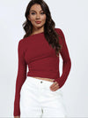 Backless Round Neck Long Sleeve Blouse-Tops-MDML, Ship From Overseas, Shipping Delay 09/29/2023 - 10/02/2023, Tops-Wine-XS-[option4]-[option5]-[option6]-Womens-USA-Clothing-Boutique-Shop-Online-Clothes Minded