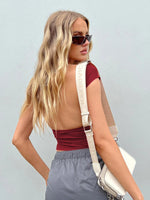 Backless Short Sleeve Cropped Blouse-Shirts & Tops-MDML, Ship From Overseas, Shipping Delay 09/29/2023 - 10/02/2023, Tops-[option4]-[option5]-[option6]-Womens-USA-Clothing-Boutique-Shop-Online-Clothes Minded