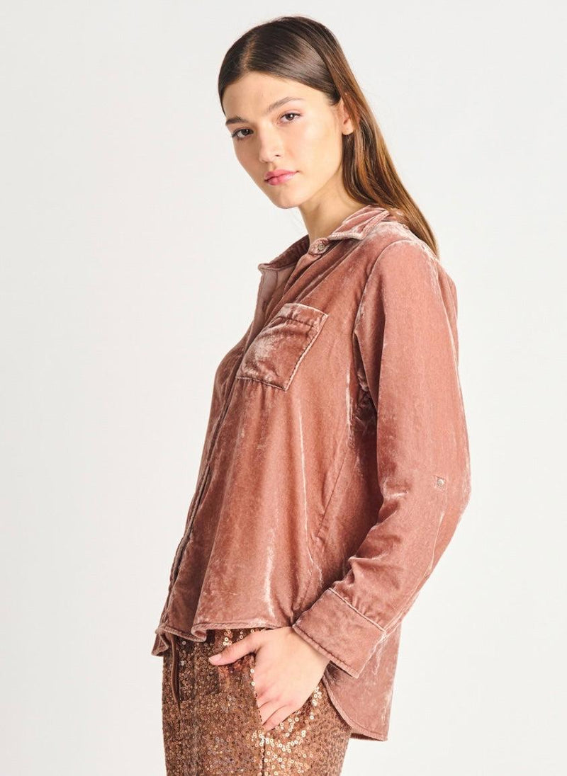 Barely Pink Velvet Button Up-110 Long Sleeve Tops-Boutique Top, Max Retail, Pink Velvet Button Up, sale, Sale Top, sale tops, Top, Tops, Velvet Button Up Top, Velvet Top-[option4]-[option5]-[option6]-Womens-USA-Clothing-Boutique-Shop-Online-Clothes Minded